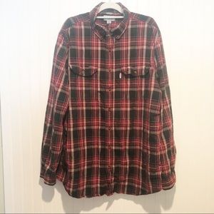 Carhartt Relaxed Fit Red Black Plaid Button Down Shirt Long Sleeve XL Tall